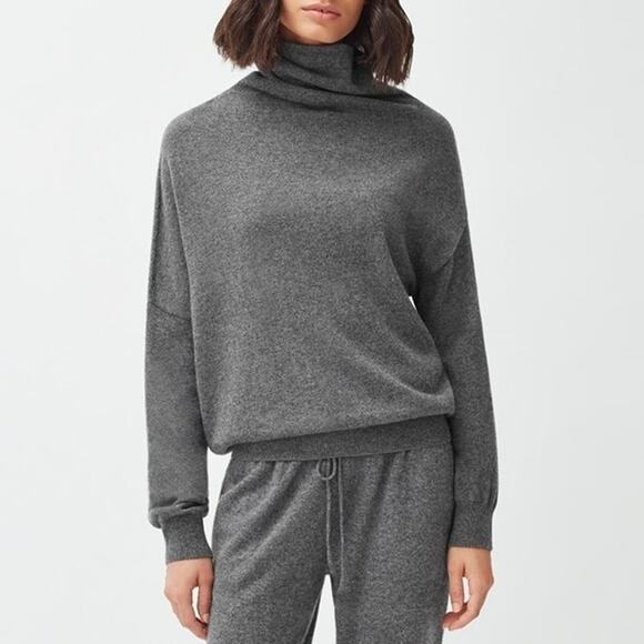 Cuyana Cashmere Blend Heather Gray Turtleneck Asymmetrical Sweater Size S - Picture 1 of 14